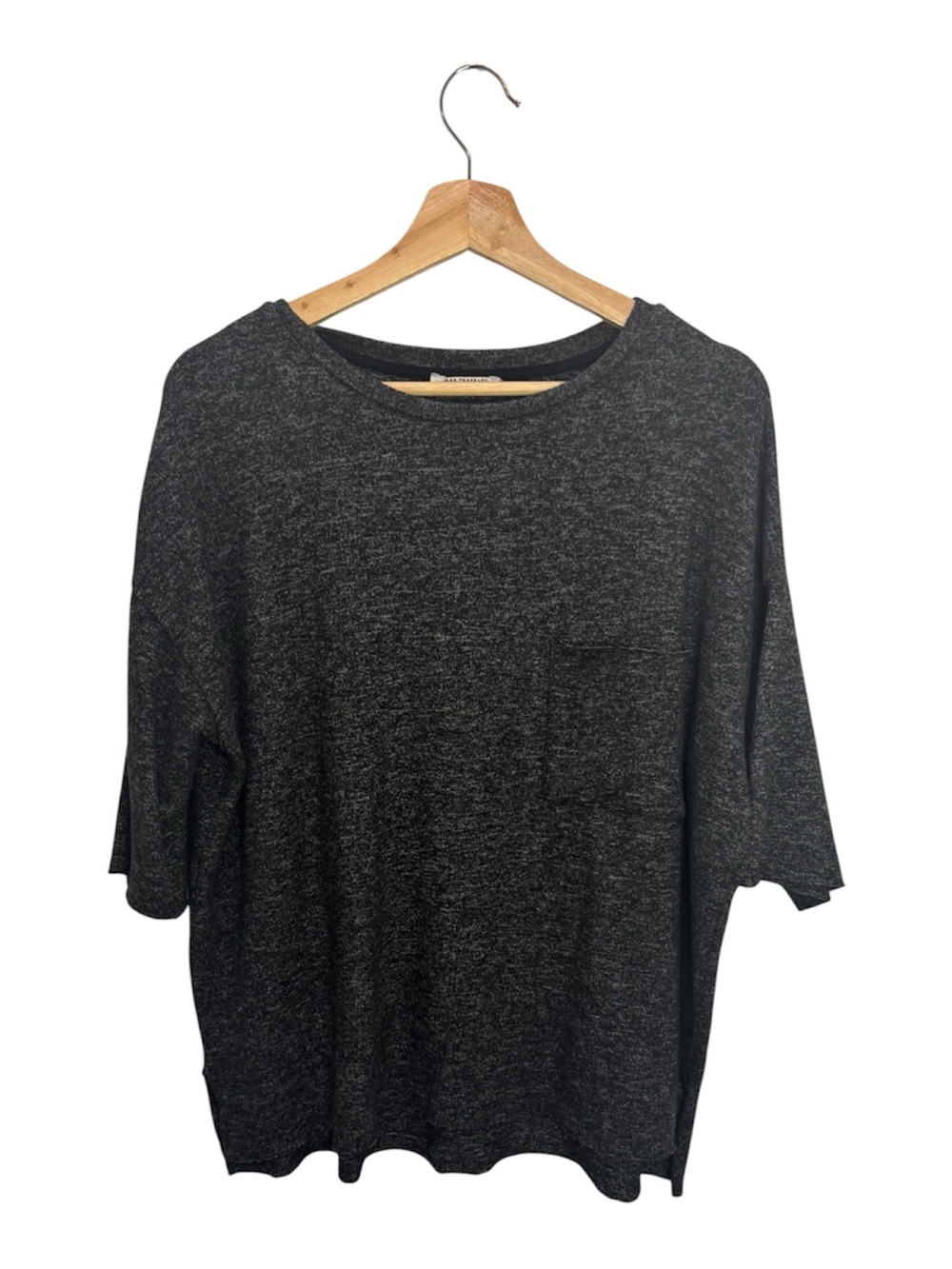 Zara Trafaluc Gray Marled Oversized Pocket Tee Top Size M